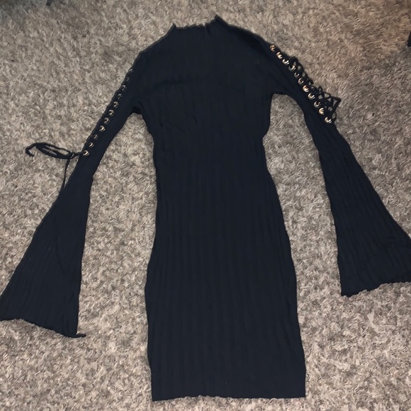 Cute Black Turtle Neck Dress with Flared long sleeves - Picture 1 of 3